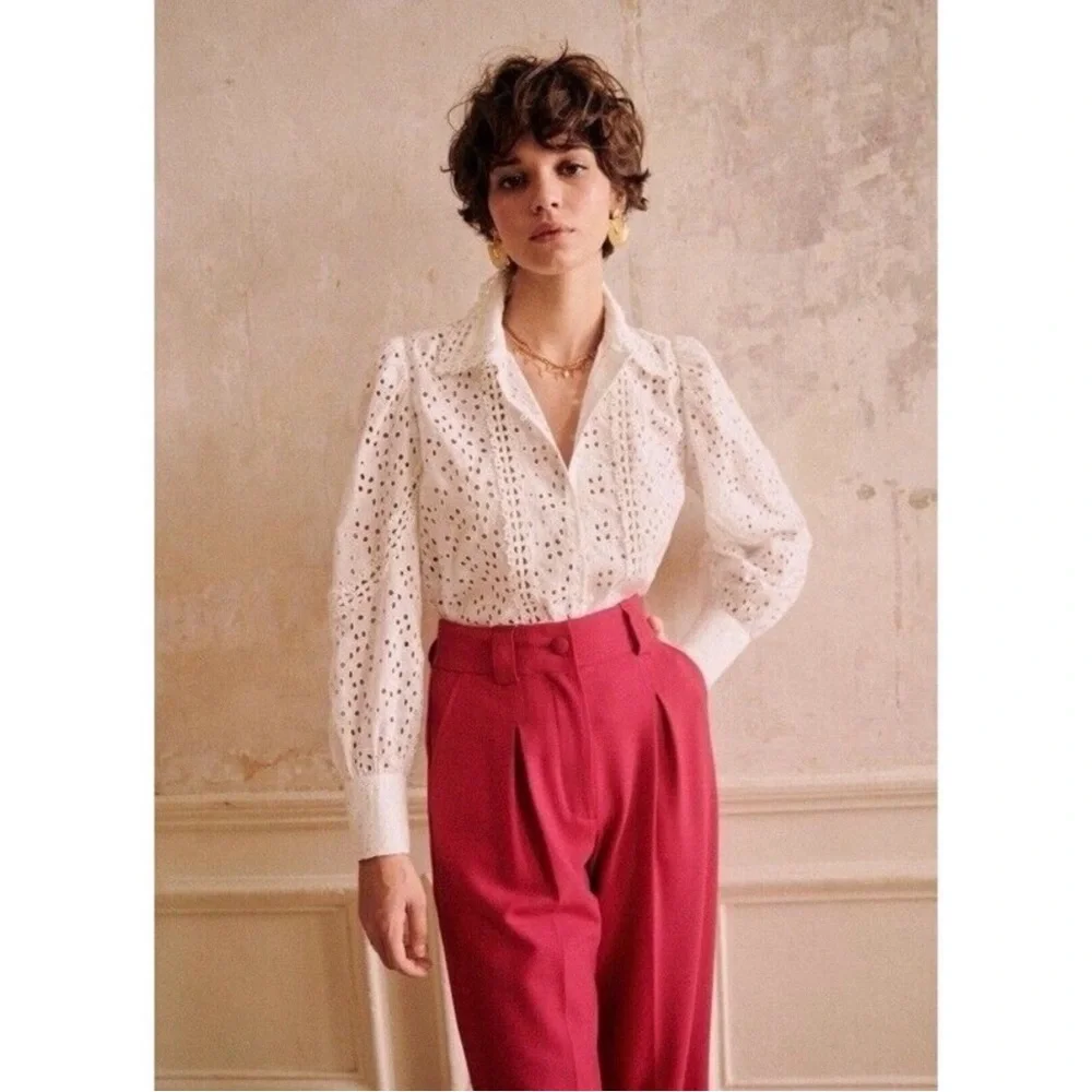 Sezane White Eyelet Blouse - Picture 2 of 10